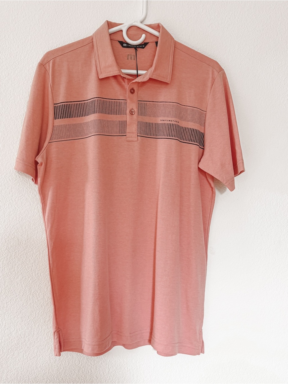 Travis Mathew Coral Short-Sleeve Polo with Horizontal Stripe size Medium
